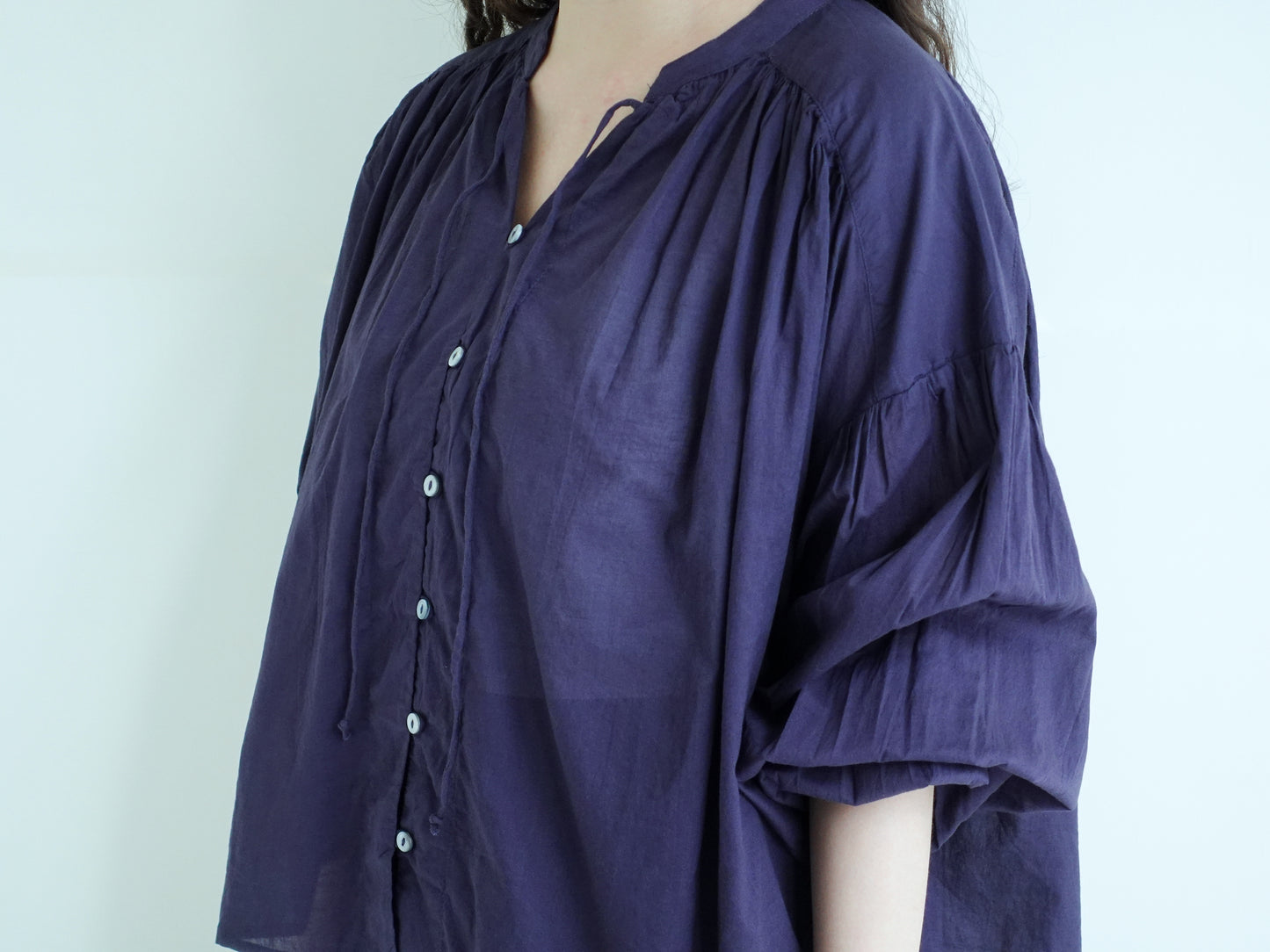巴里紗短板開襟上衣 鉄紺