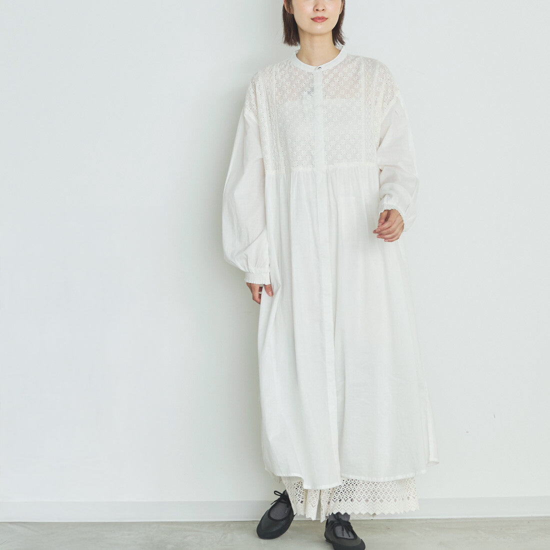 刺繡襯衫洋裝 白
