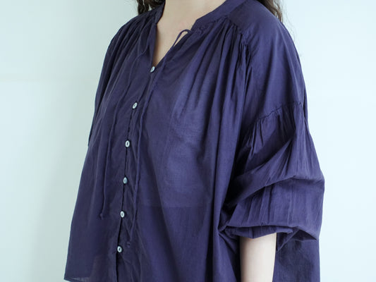 巴里紗短板開襟上衣 鉄紺