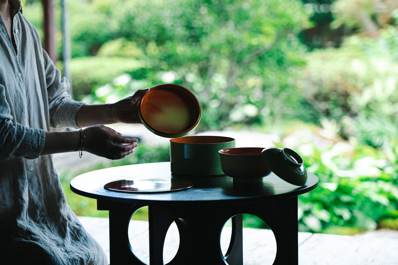 山中漆器 丸重箱 01 鶴仙渓