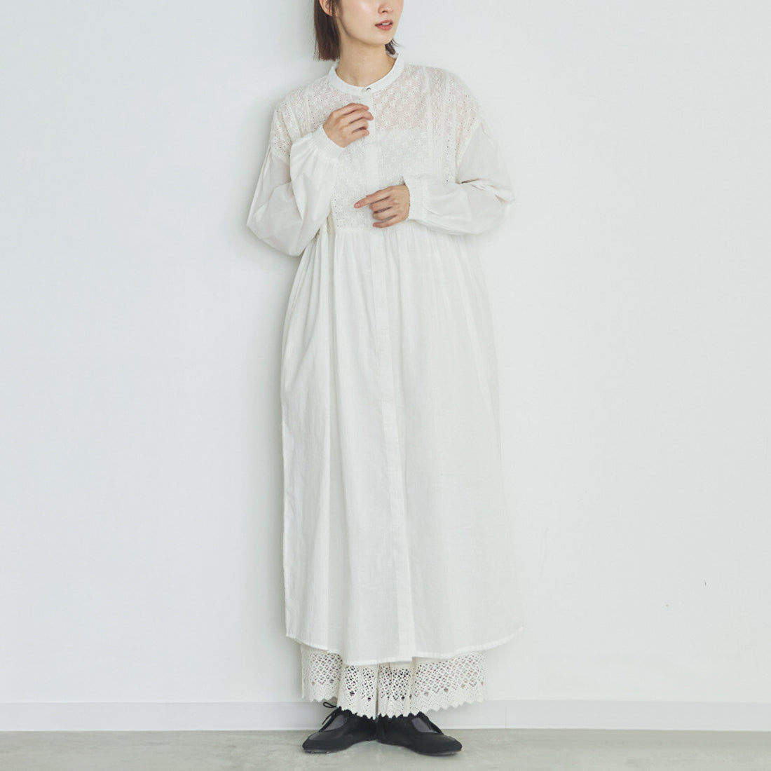 刺繡襯衫洋裝 白