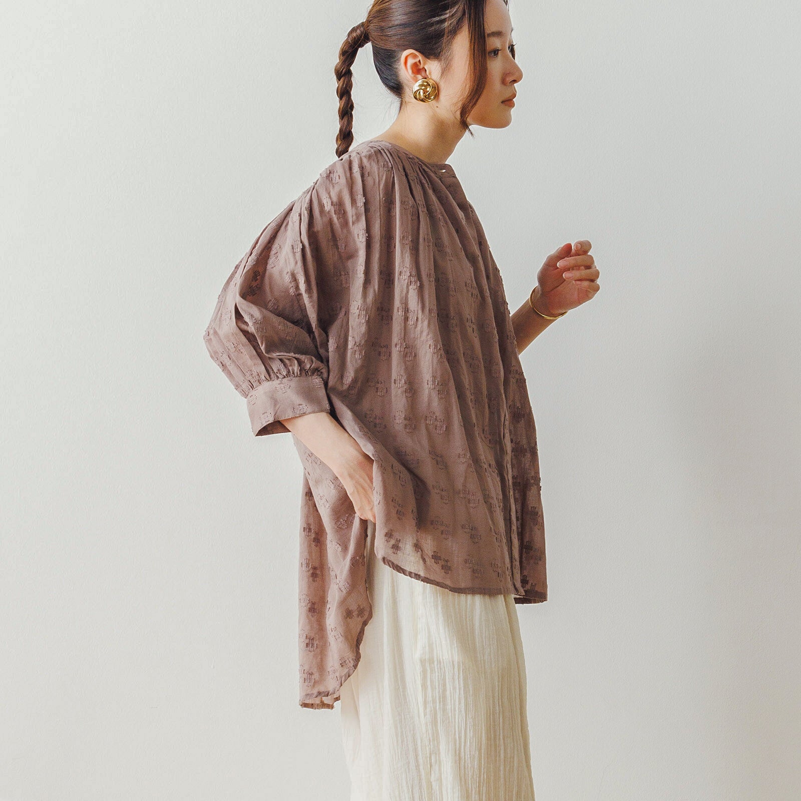 提花襯衫上衣 mocca