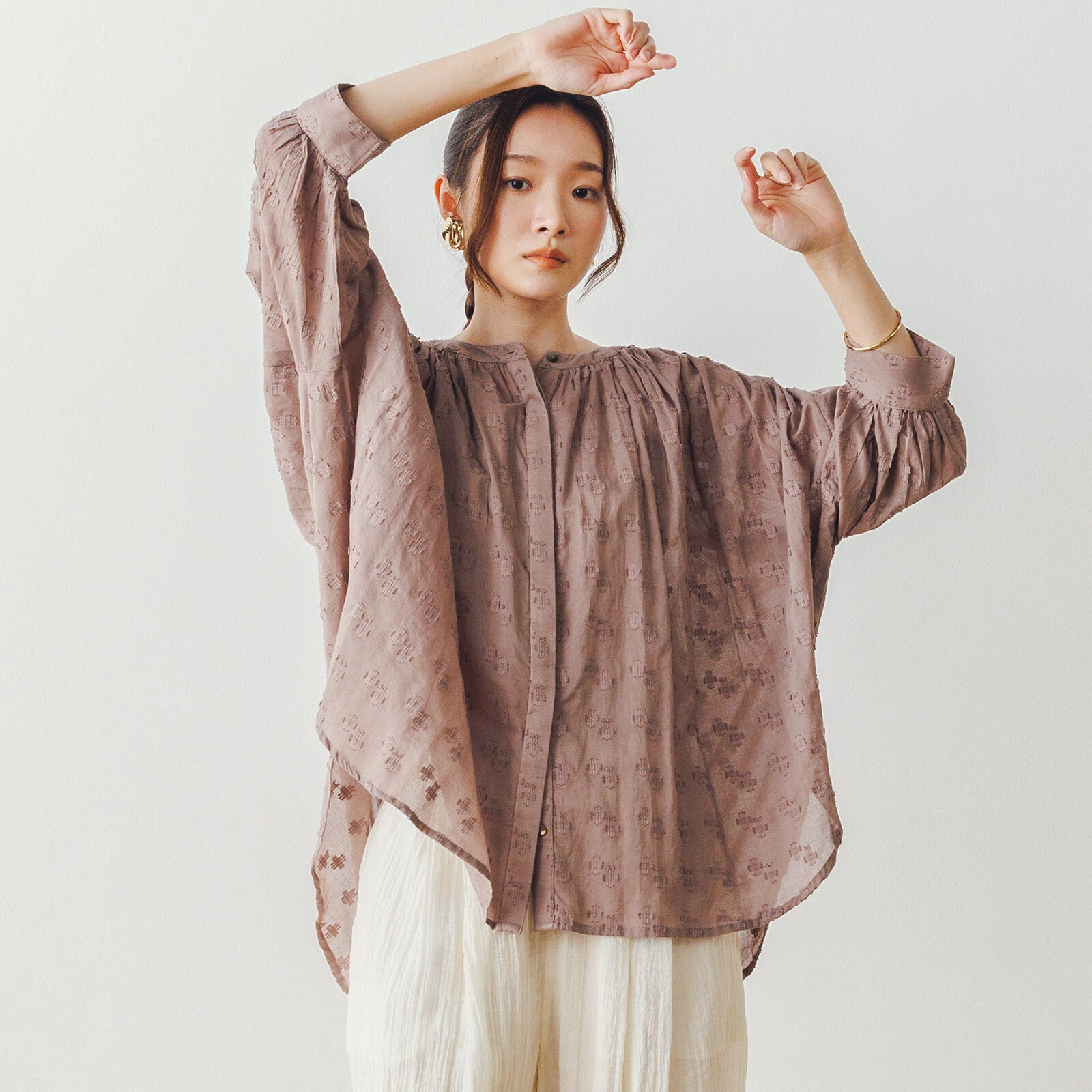 提花襯衫上衣 mocca