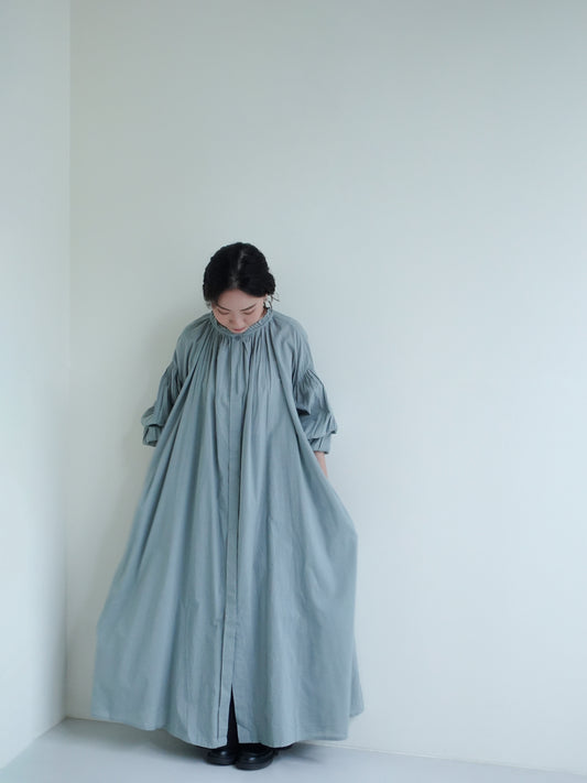 摺邊領口襯衫洋裝 藍綠